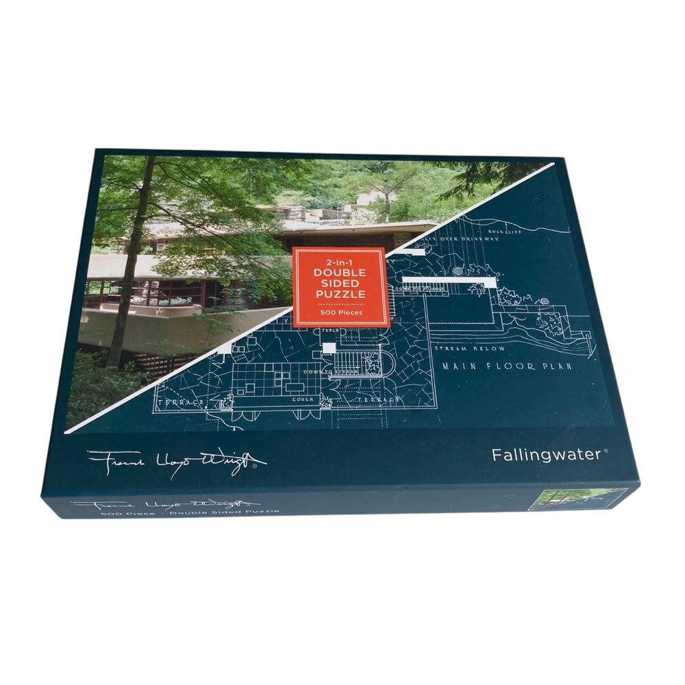 Frank Lloyd Wright Fallingwater 2 Sided Jigsaw Puzzle Photo Blueprint 2 for 1